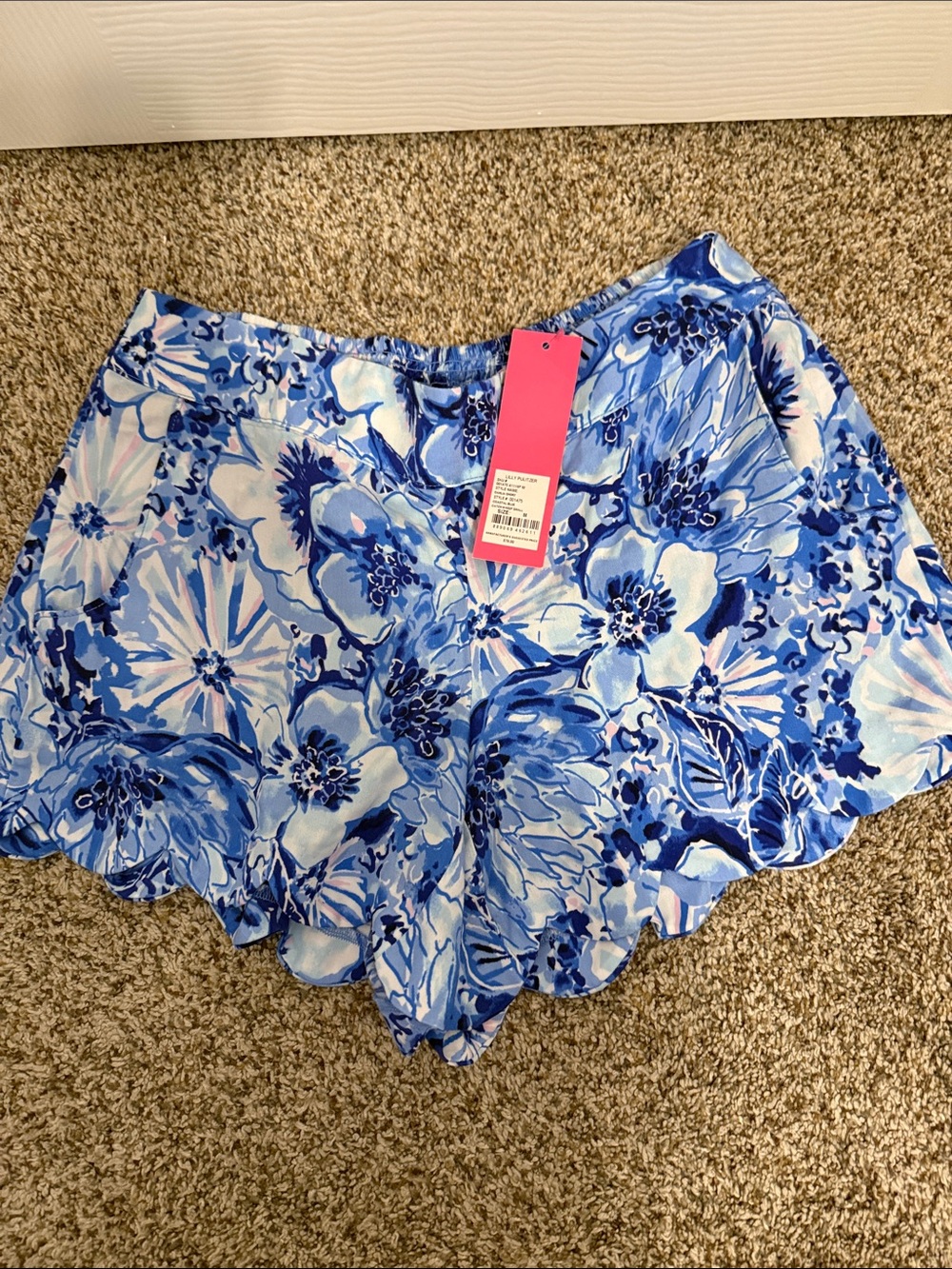 Lilly Pulitzer Blue Floral Scallop-Hem High-Waist Shorts